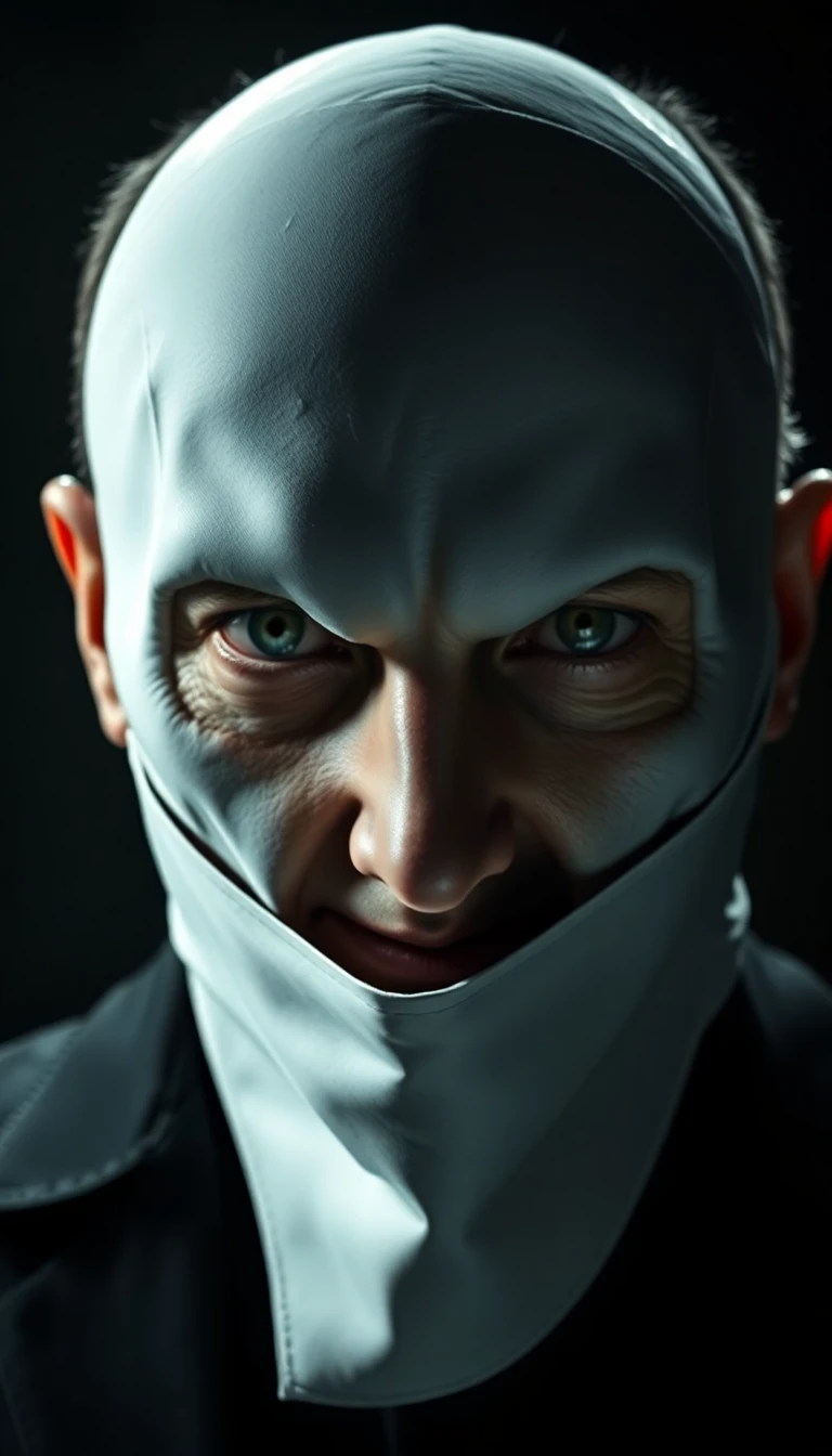 Man with piercing eyes behind a face mask
